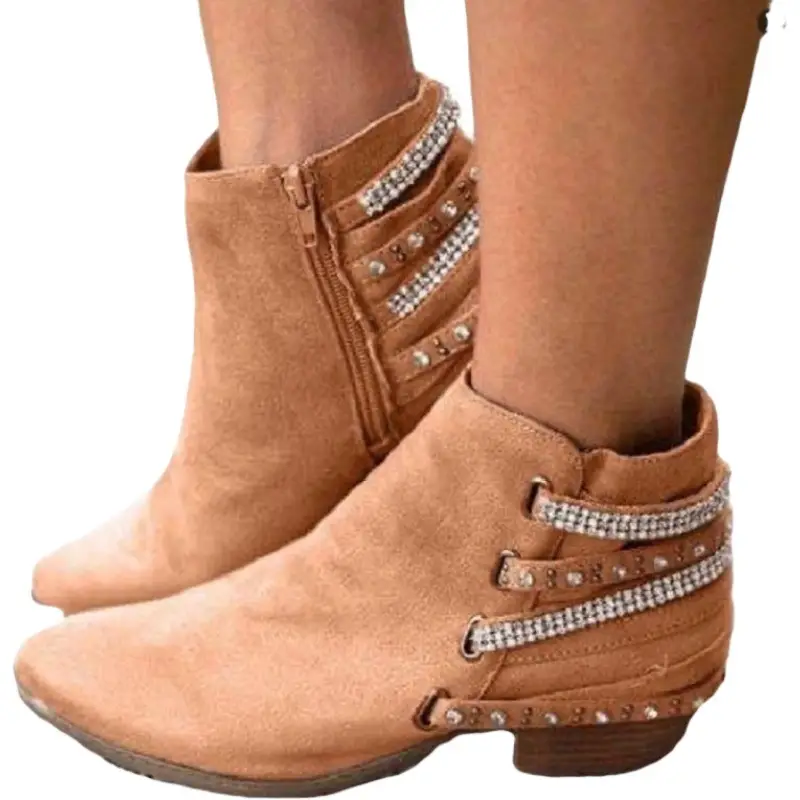 Women's short boots round head back bandage