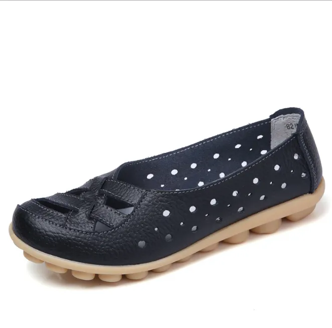 Women's flat shoes leather soft bottom flat shoes Moccasin mother soft shoes Oxford women's shoes flat shoes - Black