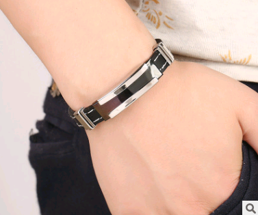 Fashion Stainless Steel men's Silicone Bracelet