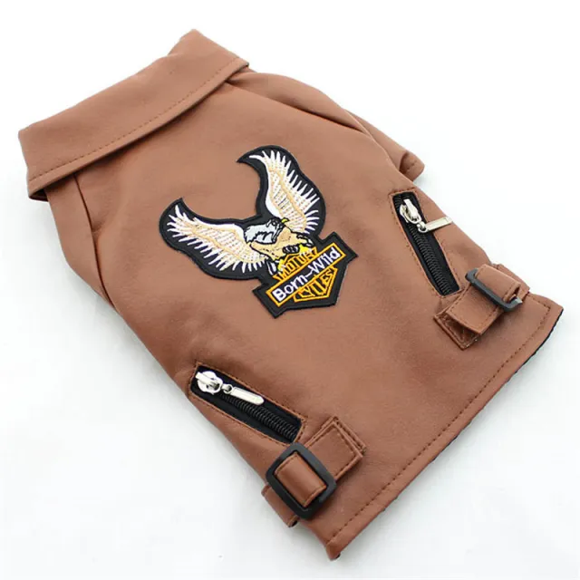 Pet Small Dog Sticker Embroidered Eagle Leather Jacket Brown - Shop at LoveMi