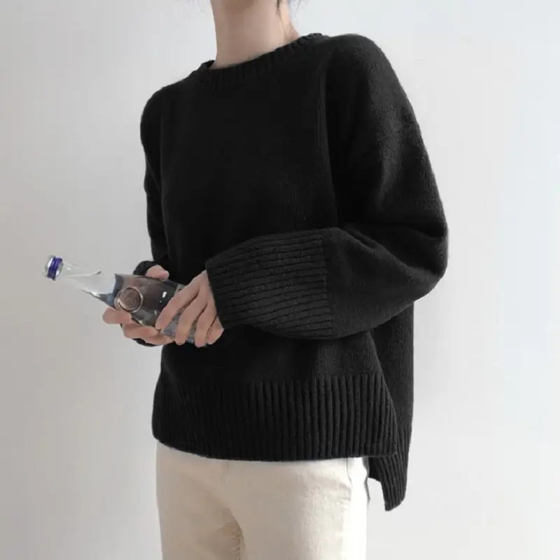 Lazy style split knit sweater