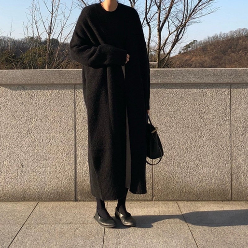 Over the knee thick knitted cardigan jacket women Black - Shop at LoveMi