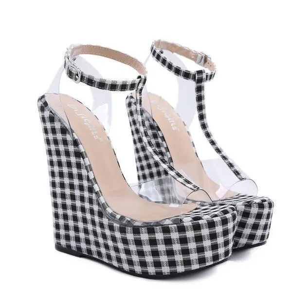 Scottish plaid simple wedge sandals - Picture Color-35