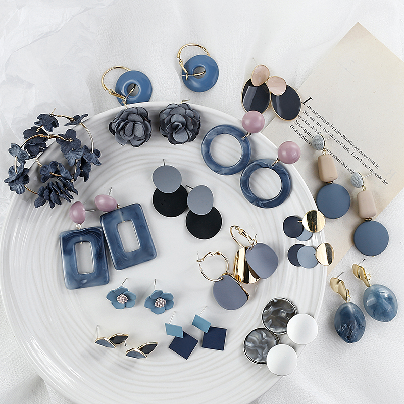 Korean style popular blue-gray earrings