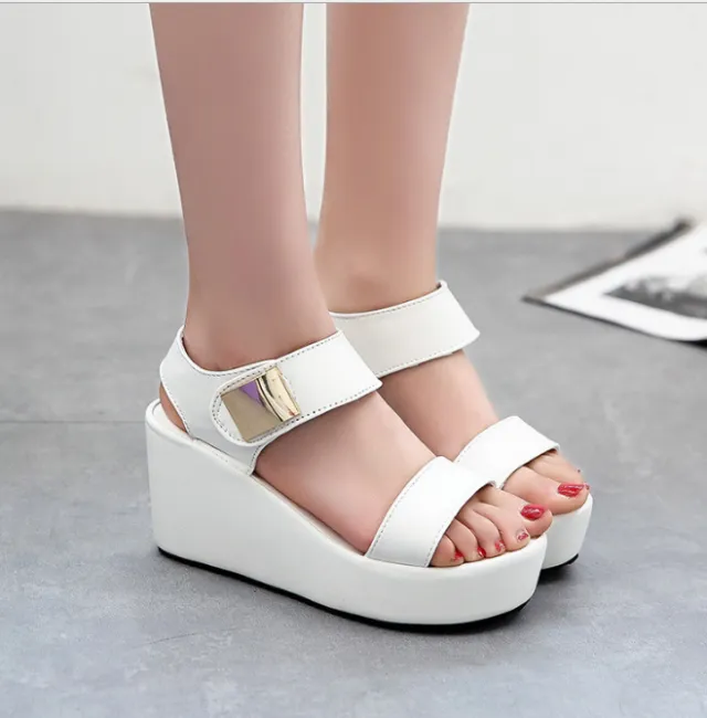 Wedges ladies sandals simple waterproof platform simple casual wedges women's shoes White - Shop at LoveMi