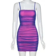 New women's sling round neck mesh dress women - Violet - View 1