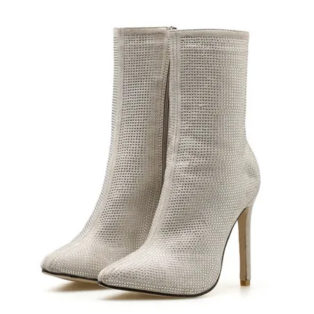 Women Pointed Toe Heeled Boots Beige - Shop at LoveMi
