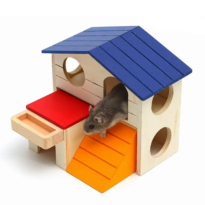 Wooden Hamster Toys Blue Top Villa Chalet Small Pet