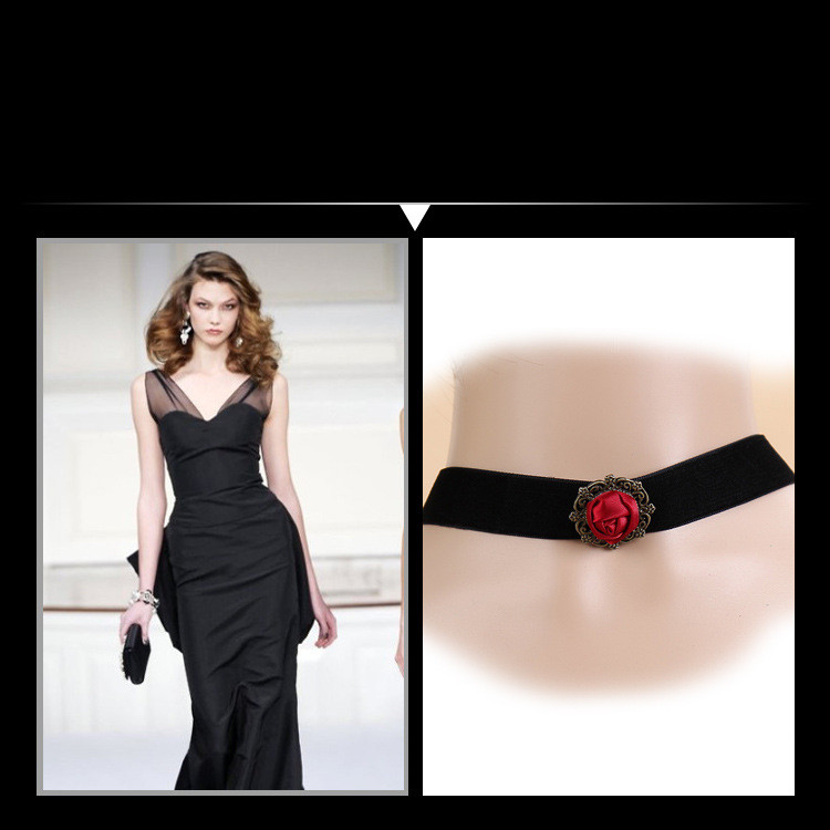 black flannel red rose short necklace retro & short necklace movie socialite jewelry wholesale Y159