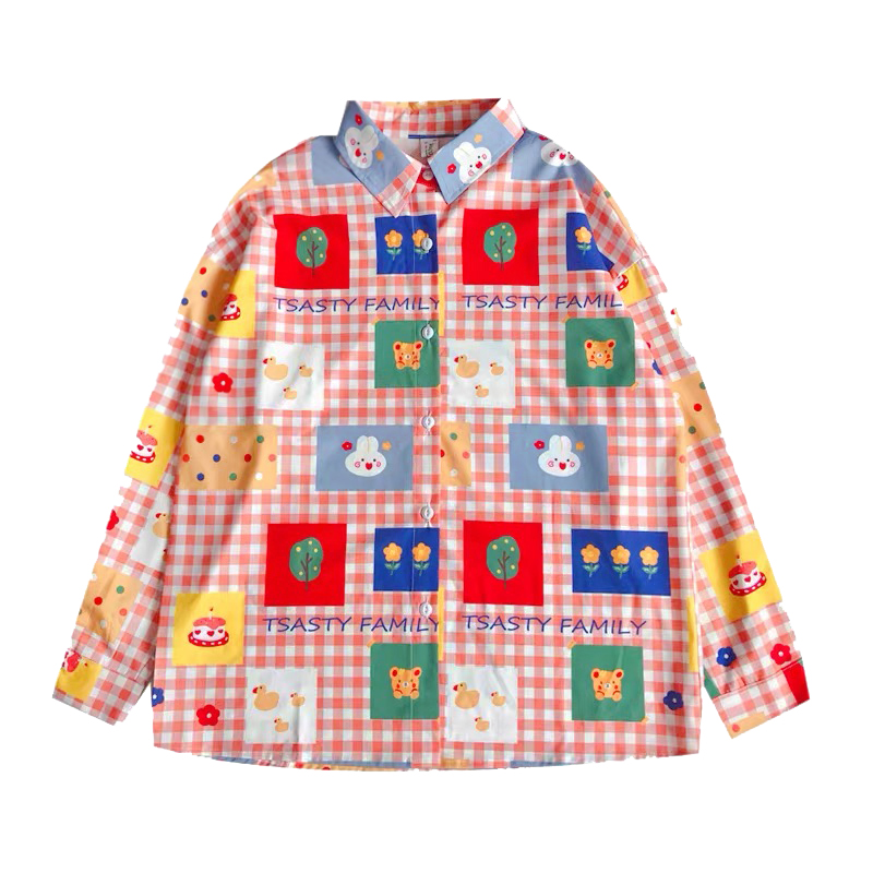 Plaid cartoon print shirt