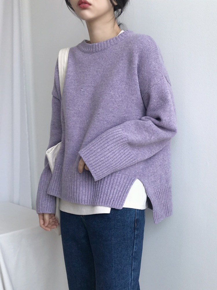 Lazy style split knit sweater