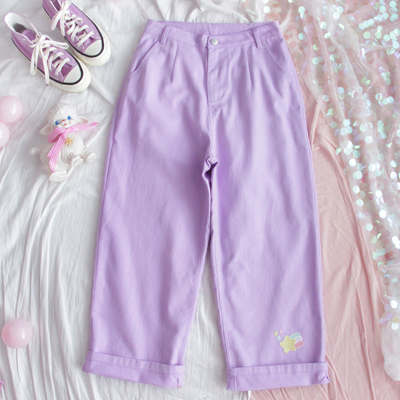 Purple wide leg pants girl trousers