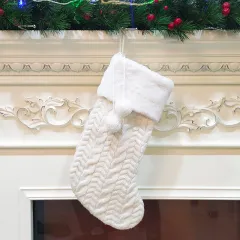 Window thick knitted wool christmas socks gift bag - White - View 1