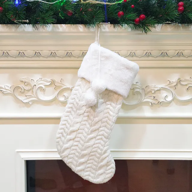 Window thick knitted wool christmas socks gift bag White - Shop at LoveMi