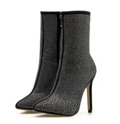 Women Pointed Toe Heeled Boots - Black - View 1