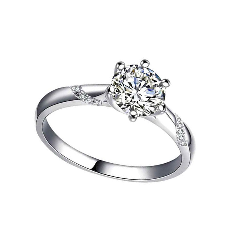 Silver six-claw moissanite carat diamond ring