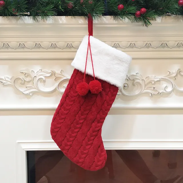 Window thick knitted wool christmas socks gift bag Red - Shop at LoveMi