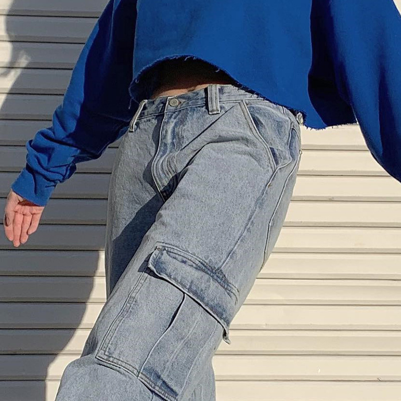 Denim straight leg pants