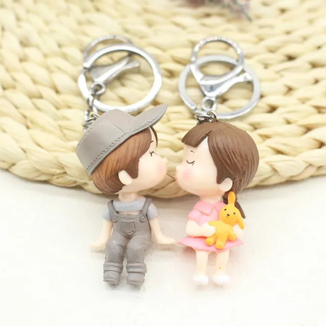 Cute cartoon doll couple keychain Grey - Shop at LoveMi