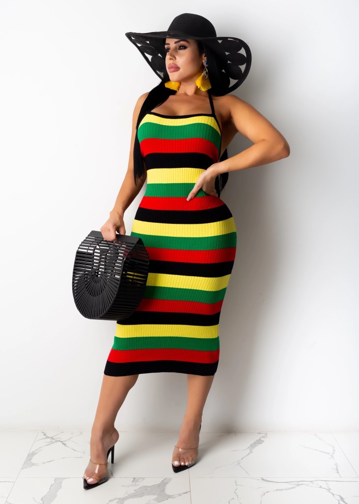 Women's dress with printed suspenders