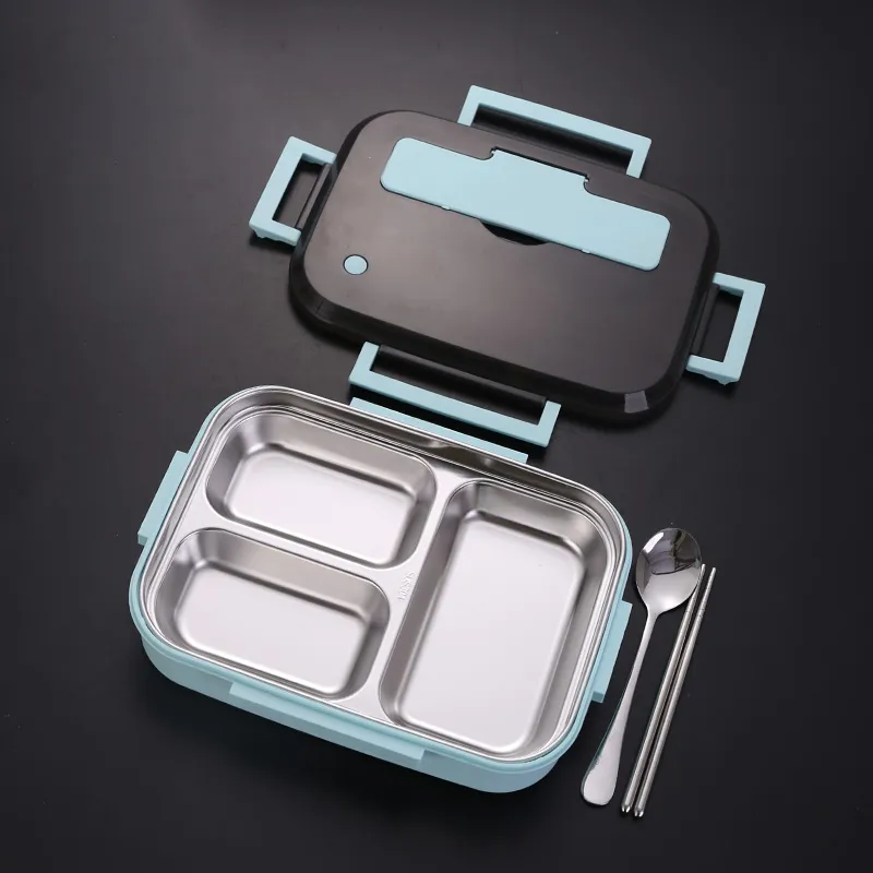 304 Stainless Steel Square Lunch Box - Blue 3Position