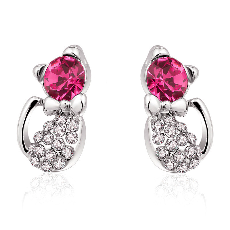 Cute Kitty Water Diamond Stud Earrings