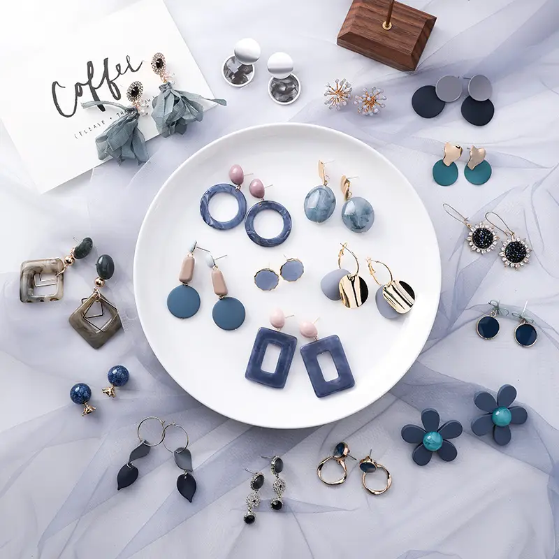 Korean style popular blue-gray earrings