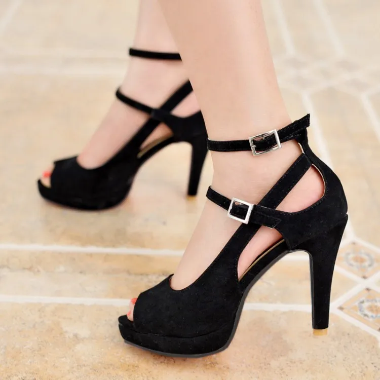 Color block bag heel buckle sandals - Black
