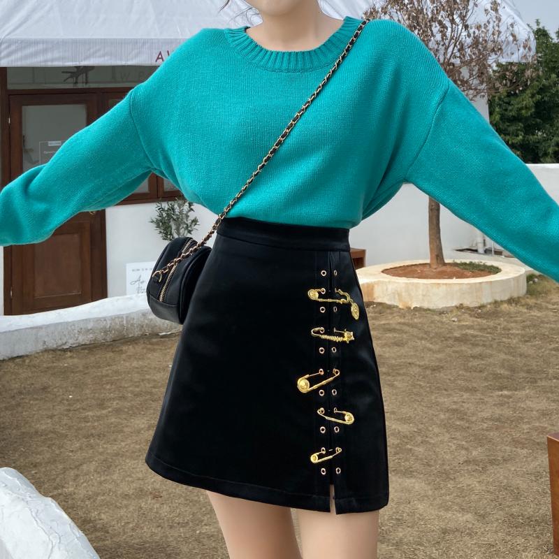Pin high waist slimming hip skirt