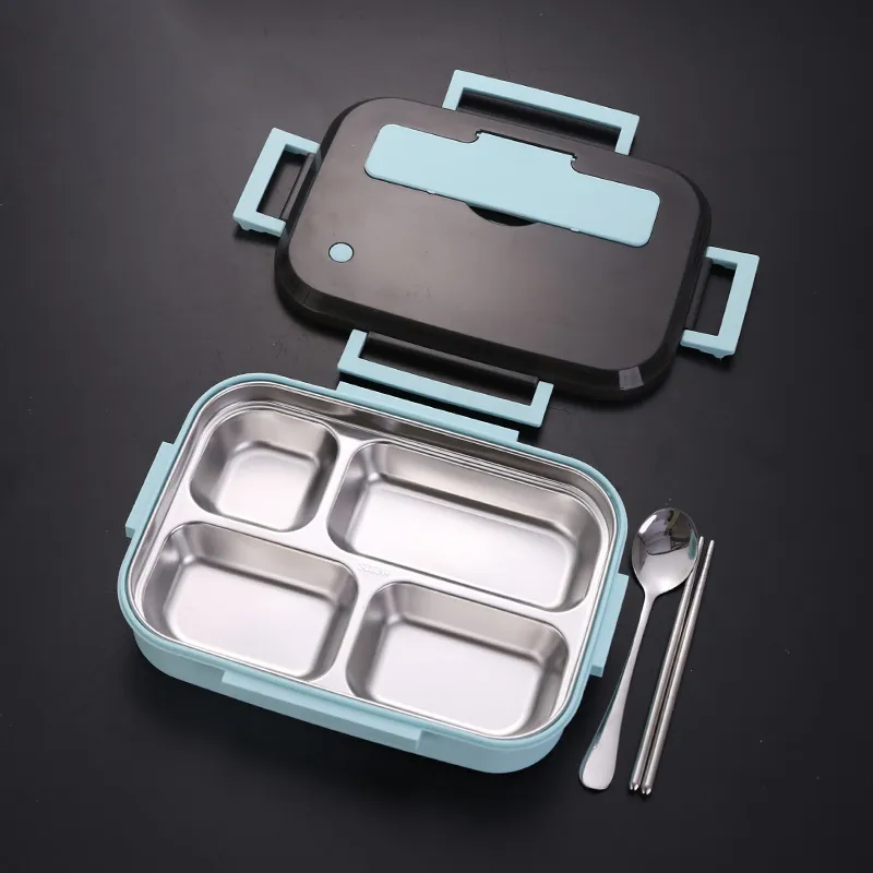 304 Stainless Steel Square Lunch Box - Blue 4Position