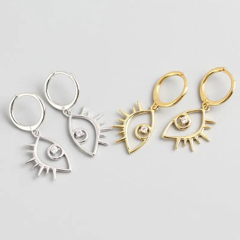 Evil Eye Hoop Earrings with White Zircon Stones