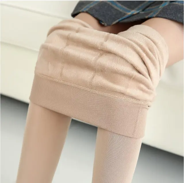 Fashionable Warm Fur Leggings Winter Body Legs Keep Warm Beige - Shop at LoveMi