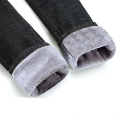 Women Thermal Jeans Winter Snow Warm Plush Stretch Jeans Lady Skinny Thicken Fleece Denim Long Pants Retro Blue Pencil Trousers - Black Grey - View 1