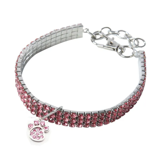 Pet collar crystal elastic necklace Pink - Shop at LoveMi