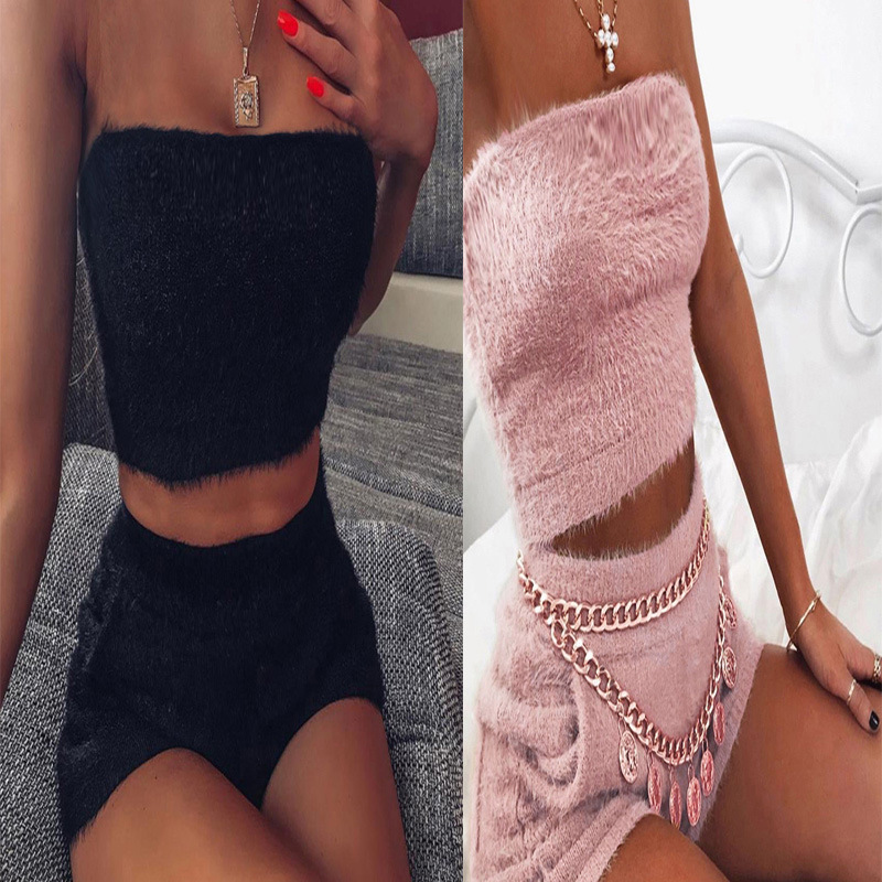 Tube top high waist pocket shorts casual suit