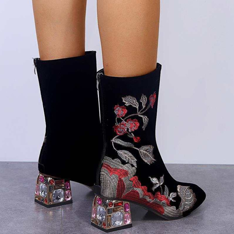 Back zipper pointed toe PU mid boots