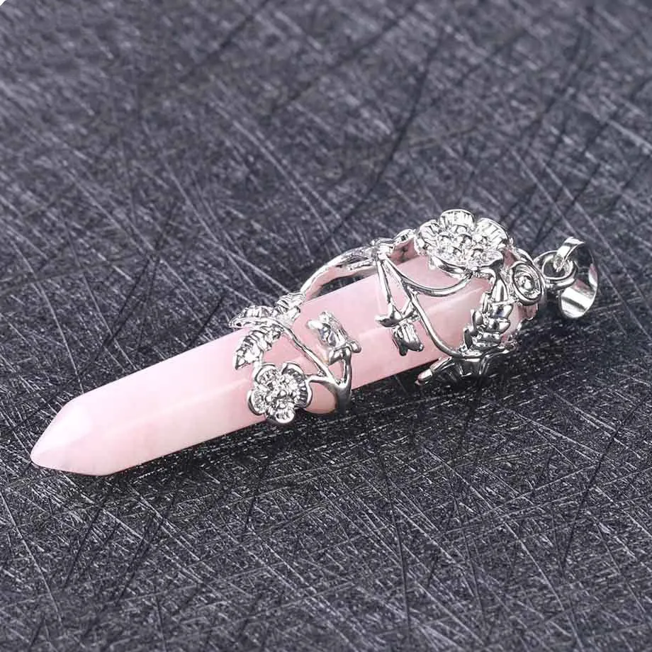 Natural crystal semi-precious stone pendant - Pink Crystal