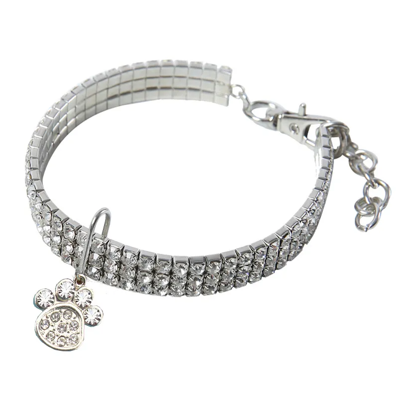 Pet collar crystal elastic necklace - White