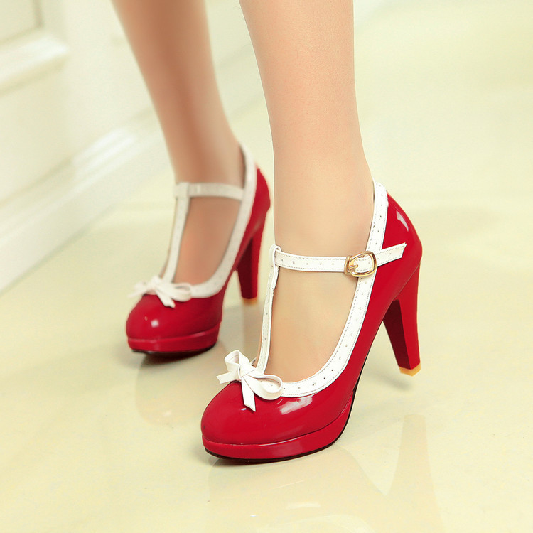 Bow knot thick high heel women's shoes