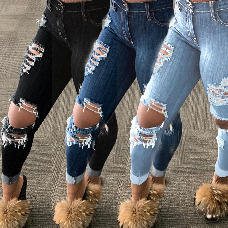 Explosion style ripped denim trousers