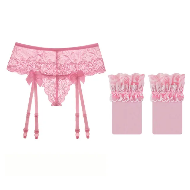 Lace perspective long garter socks Pink - Shop at LoveMi