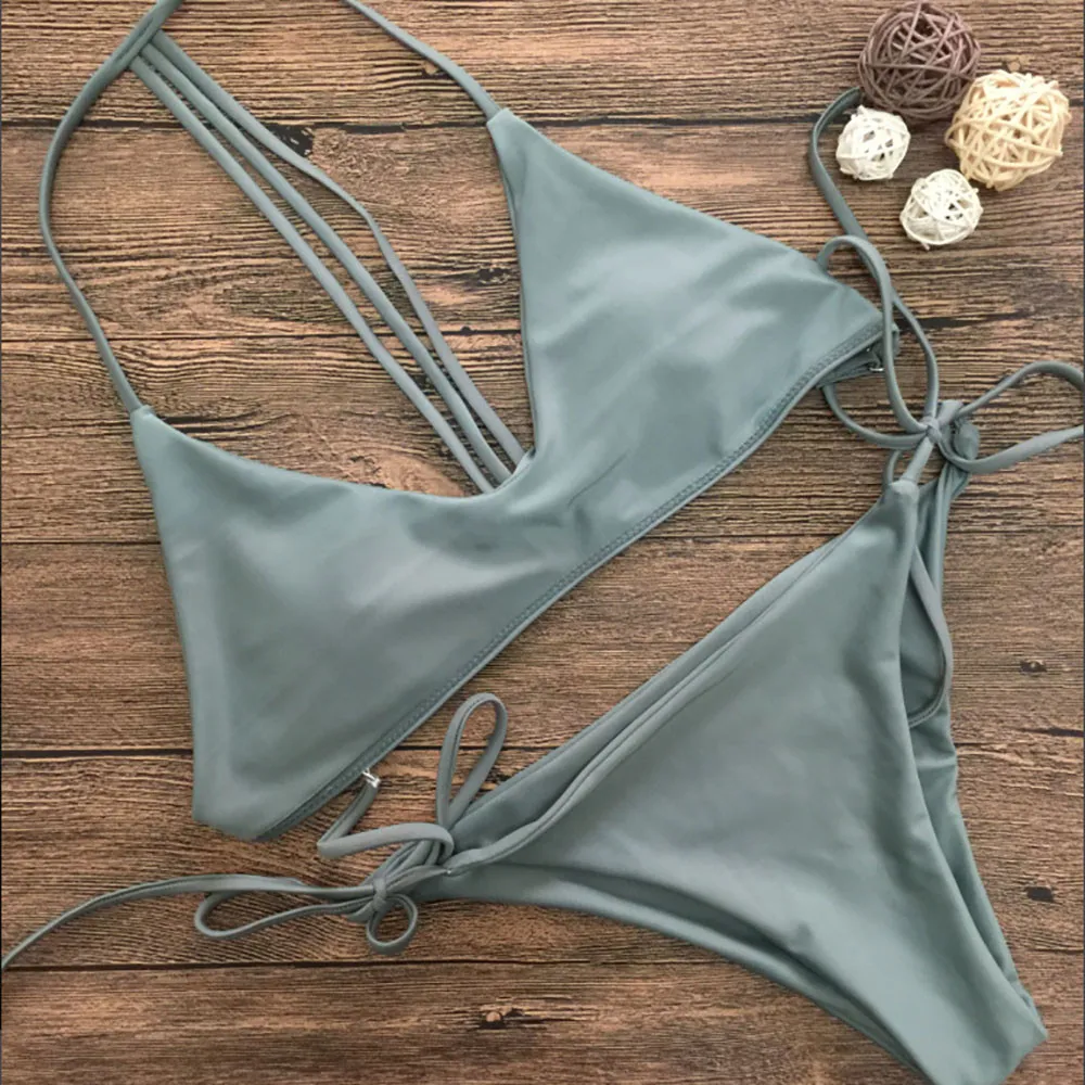 New solid colour ladies bikini split swimsuit - Green