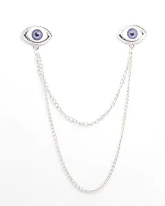 Metal eye collar chain brooch - Silver - View 1
