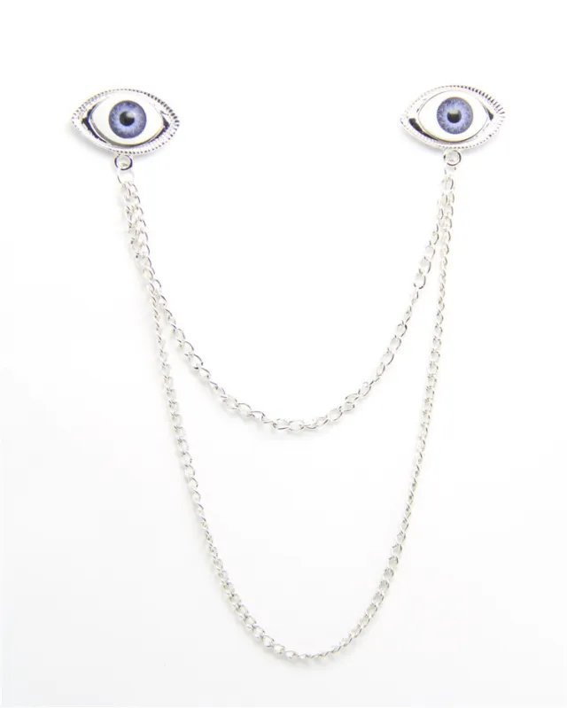 Metal eye collar chain brooch Silver - Shop at LoveMi