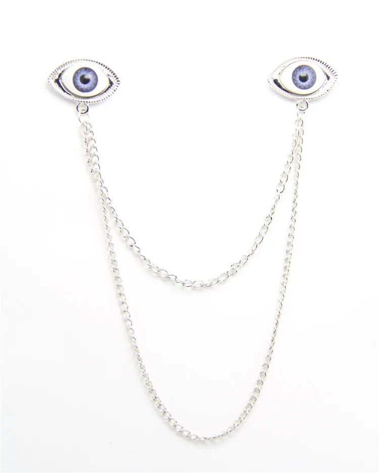 Metal eye collar chain brooch - Silver