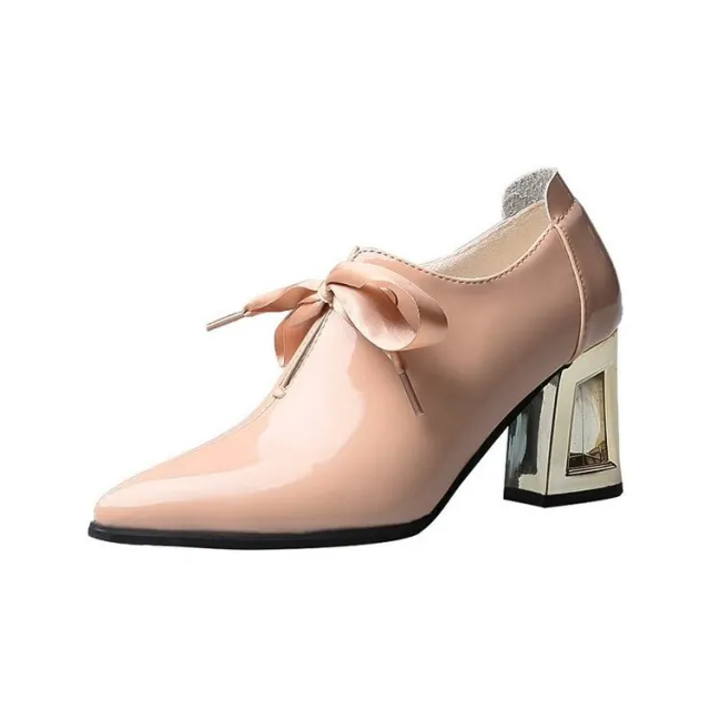 Single shoes elegant pointed toe square heel high heels Apricot - Shop at LoveMi