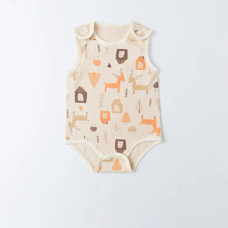 Newborn Baby Cotton Romper Sleeveless Bodysuit with Snap Closure — Four seasons, 59cm