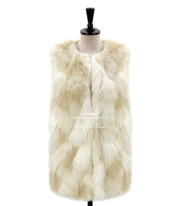 Wild sleeveless solid color mixed color faux fur vest