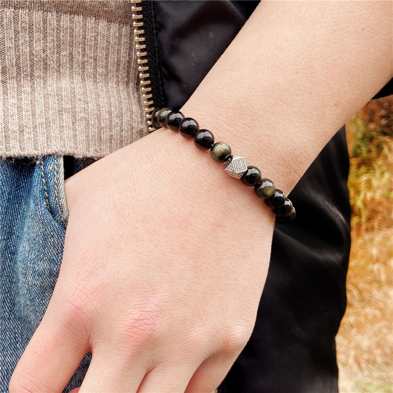 Single circle golden Obsidian micro inlaid Bracelet