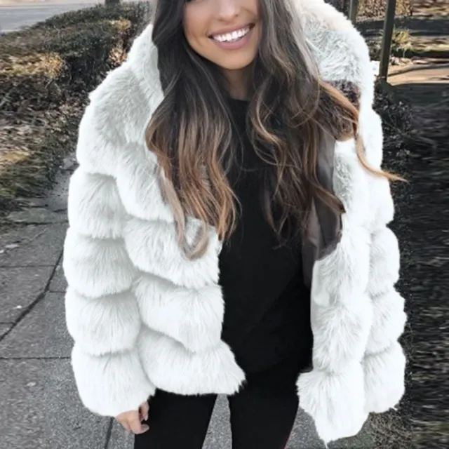 Women Luxury Winter Warm Fluffy Faux Fur Short Coat Jacket White - Shop at LoveMi